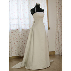 Classic A-Line Shoulder Strap/ Court train Satin Organza Wedding Dress