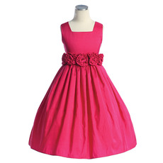 A-Line Square Sleeveless Tea Length Taffeta Little Girls Party Dresses