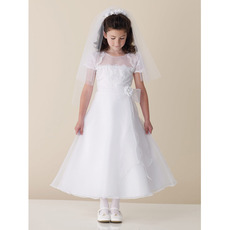A-Line Short Sleeves Appliques Beading Organza First Communion Dresses