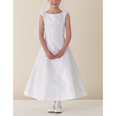 Designer A-Line Sleeveless Ankle Length Satin First Communion Dresses with Beadeding Appliques