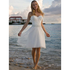 Inexpensive A-Line Sweetheart Knee Length Beach Short Tulle Wedding Dresses