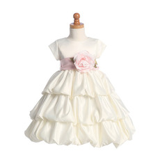 Pretty Ball Gown Tea Length Colored Little Girl Dress with Floral Sash