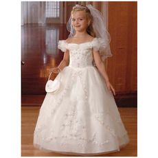 Luxury Off-The-Shoulder Beaded Appliques Tulle First Communion Dresses
