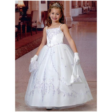 Princess Pretty Spaghetti Straps Embroidery Color Block First Communion Dresses with Short Sleeveless Jacket