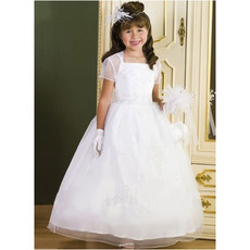 Princess Ball Gown Straps Ankle Length First Holy Communion Dresses with Jacket/ Luxury Beaded Appliques White Flower Girl Dress