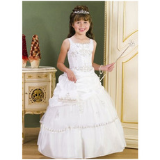Gorgeous White Ball Gown Square Floor Length First Communion Dresses/ Princess Pick-up Layered Flower Girl Dresses