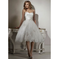 Romantic A-Line Sweetheart Tea Length Lace Reception Wedding Dresses/ Classy Short Petite Summer Bridal Dresses