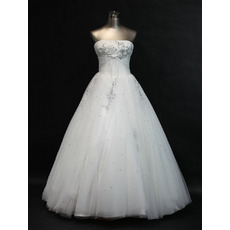 Inexpensive A-Line Strapless Long Church Bridal Wedding Dresses