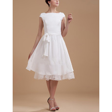 Simple A-Line Knee Length Cap Sleeves Chiffon Reception Wedding Dresses