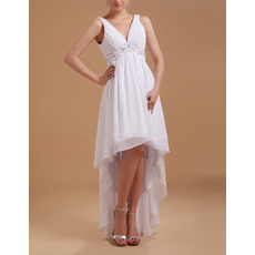 Beautiful Beaded Empire V-Neck Chiffon High-Low Summer Beach Wedding Dresses