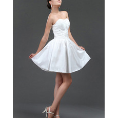 Affordable A-Line Pleated Taffeta Short Reception Wedding Dresses with Beading Appliques Waist