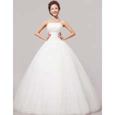 Elegant Ball Gown Strapless Floor Length Satin Organza Dresses for Spring Wedding