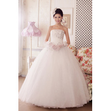 Discount Ball Gown Strapless Floor Length Satin Organza Beaded Wedding Dresses