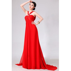 Classic Empire V-Neck Floor Length Chiffon Evening Party Dresses with Beading Detail