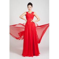 Simple Pleated Chiffon Full Length Formal Evening Dresses with Train