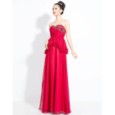 Amazing Beaded Sweetheart Floor Length Chiffon Evening Dresses with Asymmetrical Peplum Skirt