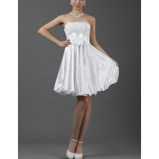 Cute A-Line Sequined Bodice Short Summer Beach Wedding Dresses with Bubble Skirt
