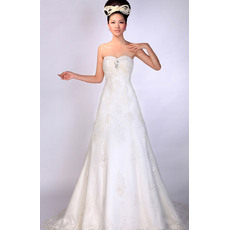 Exquisite Beading Appliques Sweetheart Full Length Satin Tulle Wedding Dresses with Pleated Bust