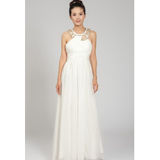Exquisite Beaded Scoop Neck Full Length Chiffon Wedding Dresses with Crossover Draped Bodice