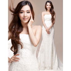 Clean and Modern Mermaid Strapless Sweep Train Formal Lace Wedding Dresses