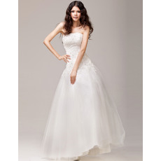 Modern and Romantic Beading Appliques A-Line Strapless Brush Train Tulle Wedding Dresses