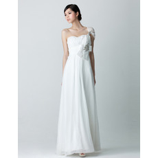 Affordable Sheath Full Length One Shoulder Chiffon Wedding Dresses with Beaded Detail