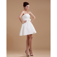 Simple A-Line Strapless Short Lace Wedding Dresses with 3D Flowers