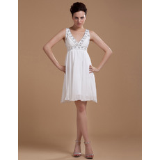 Exquisite Empire Short Beach Chiffon Wedding Dresses with Beaded Neck and Waist