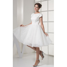 Simple A-Line Bateau Neck Reception Wedding Dresses with Cap Sleeves