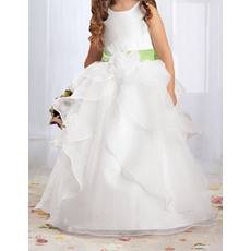 Lovely Ball Gown Round Layered Skirt Flower Girl Dresses with Hand-made Flowers