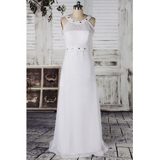 Exquisite Column Chiffon Wedding Dresses with Crystal Beaded Waist and Neck