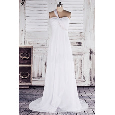Simple Empire One Shoulder Sweep Train Chiffon Wedding Dresses with Button Back