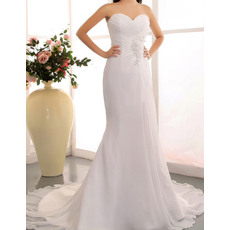 Exquisite Sheath Sweetheart Chapel Train Chiffon Wedding Dresses with 3D Flowers Detail