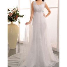 Glamorous Beaded Empire Sheath Straps Lace Wedding Dresses with All Over Tulle