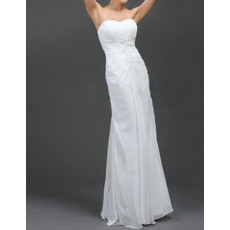 Affordable Sheath Beaded Sweetheart Chiffon Wedding Dresses with Ruched Bodice