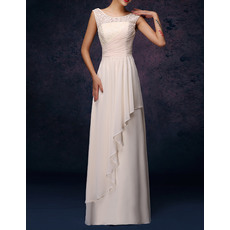 Elegant Column Round-Neck Long Pleated Chiffon Bridesmaid Dresses with Front Cascade