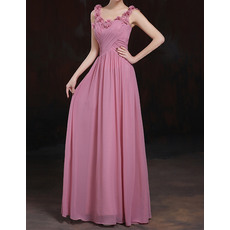 Classy Beaded Floral Neckline Pleated Chiffon Evening Dresses with Crisscross Bodice