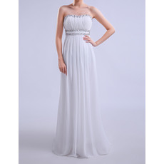 Beautiful Sleeveless Full Length Pleated Chiffon Evening Party Dresses with Beaded Rhinestone Detail