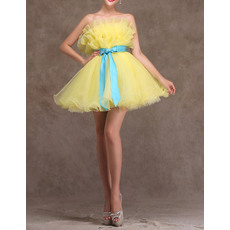 Charming A-Line Ruffled Strapless Short Organza Tiered Homecoming Dresses