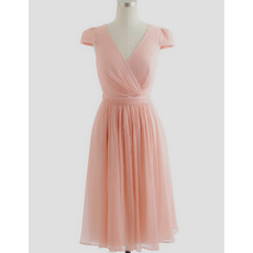 New Arrival Chic V-Neck Short Pleated Chiffon Bridesmaid Dresses with Cap Sleeves Under 100