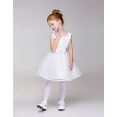 Inexpensive Simple A-Line Knee Length Tulle First Communion Dresses with Belt and Bowknot