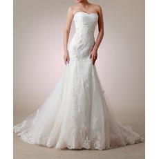 Elegantly Mermaid Criss Cross Sweetheart Tulle Wedding Dresses with Appliques Beaded