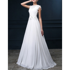 Elegant A-Line Pleated Chiffon Wedding Dresses with Keyhole and Beaded Applique