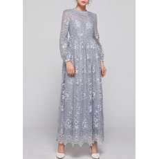 Elegant Crew Neck Ankle Length Lace Plus Size Mother Dresses with Long Sleeves
