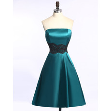 Simple Strapless Knee Length Satin Homecoming Party Dresses with Applique Waist