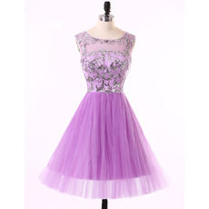Glamorous A-Line Sleeveless Short Tulle Homecoming Dresses with Sequined Beading