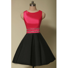 Discount A-Line Sleeveless Short Satin Homecoming Dresses with Crystal Beading Waist