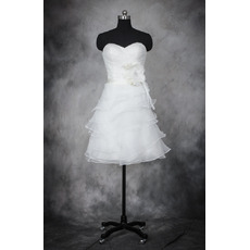 Lovely Sweetheart Short Organza Wedding Dresses with Ruched Bodice and Layered Skirt