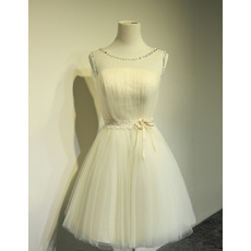 Pretty A-Line Beaded Illusion Neckline Short Tulle Wedding Dresses