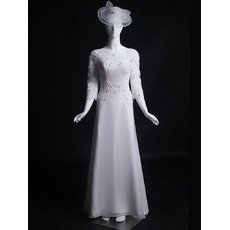 Graceful Beaded Appliques Court Train Chiffon Wedding Dresses with 3/4 Long Sleeves